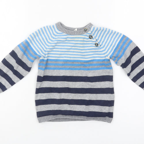 H&M Unisex Blue & Grey Striped Cotton Pullover Jumper 24M