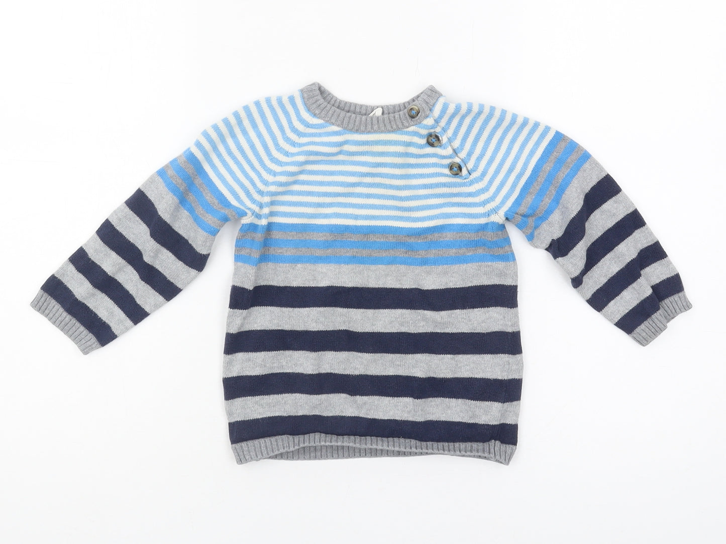 H&M Unisex Blue & Grey Striped Cotton Pullover Jumper 24M