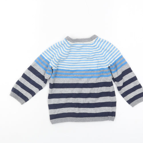 H&M Unisex Blue & Grey Striped Cotton Pullover Jumper 24M