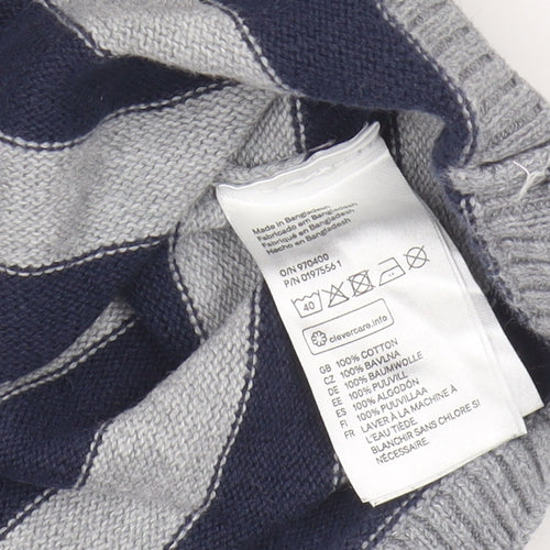 H&M Unisex Blue & Grey Striped Cotton Pullover Jumper 24M