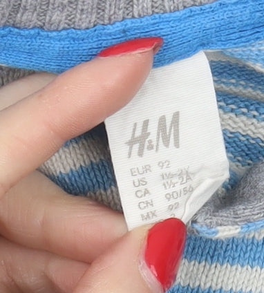 H&M Unisex Blue & Grey Striped Cotton Pullover Jumper 24M