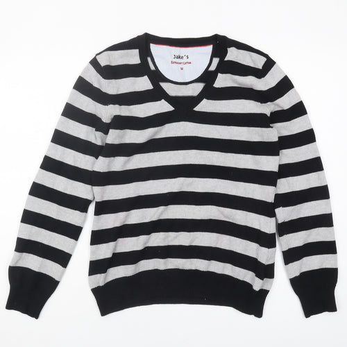 Jake's Men's Black Striped V-Neck Pullover Jumper M