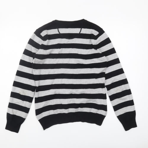 Jake's Men's Black Striped V-Neck Pullover Jumper M