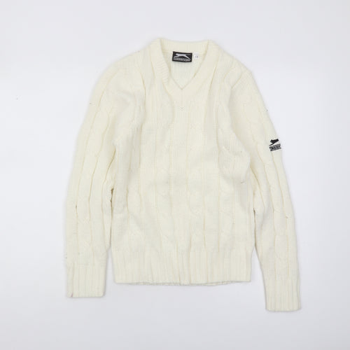 Slazenger Boys Ivory Cable-Knit Jumper Pullover V-Neck 11-12 Years
