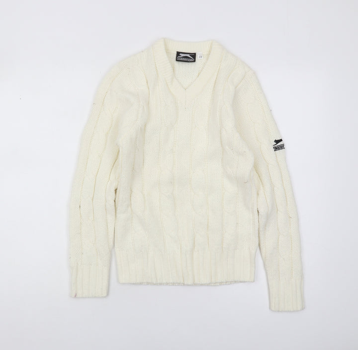 Slazenger Boys Ivory Cable-Knit Jumper Pullover V-Neck 11-12 Years