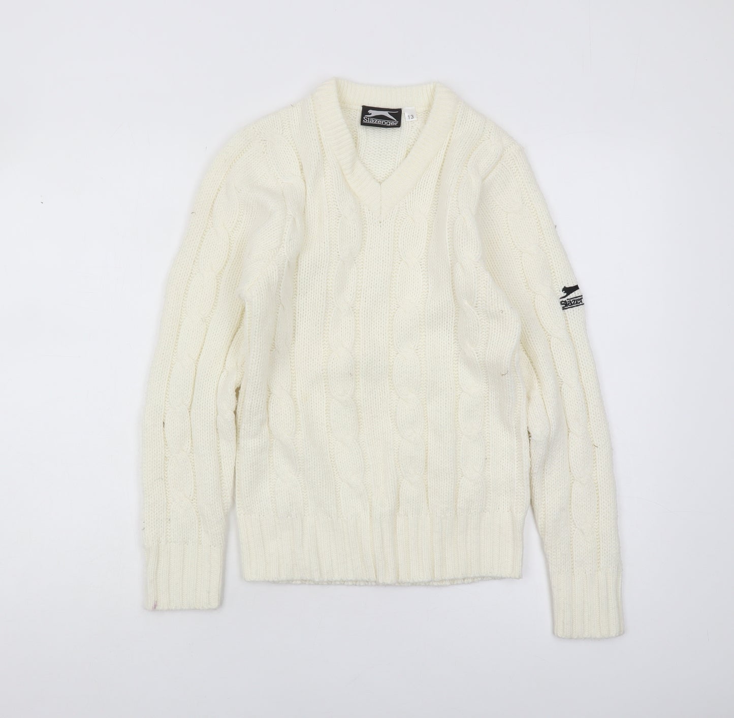 Slazenger Boys Ivory Cable-Knit Jumper Pullover V-Neck 11-12 Years