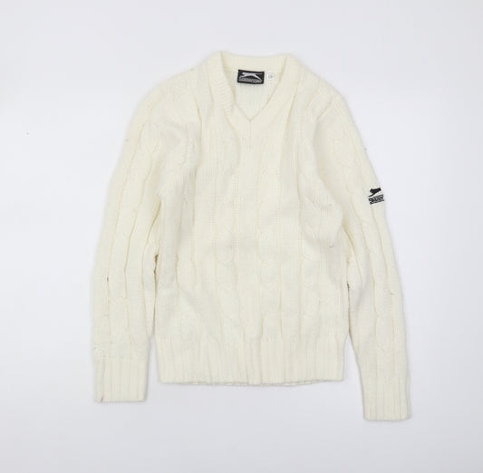 Slazenger Boys Ivory Cable-Knit Jumper Pullover V-Neck 11-12 Years