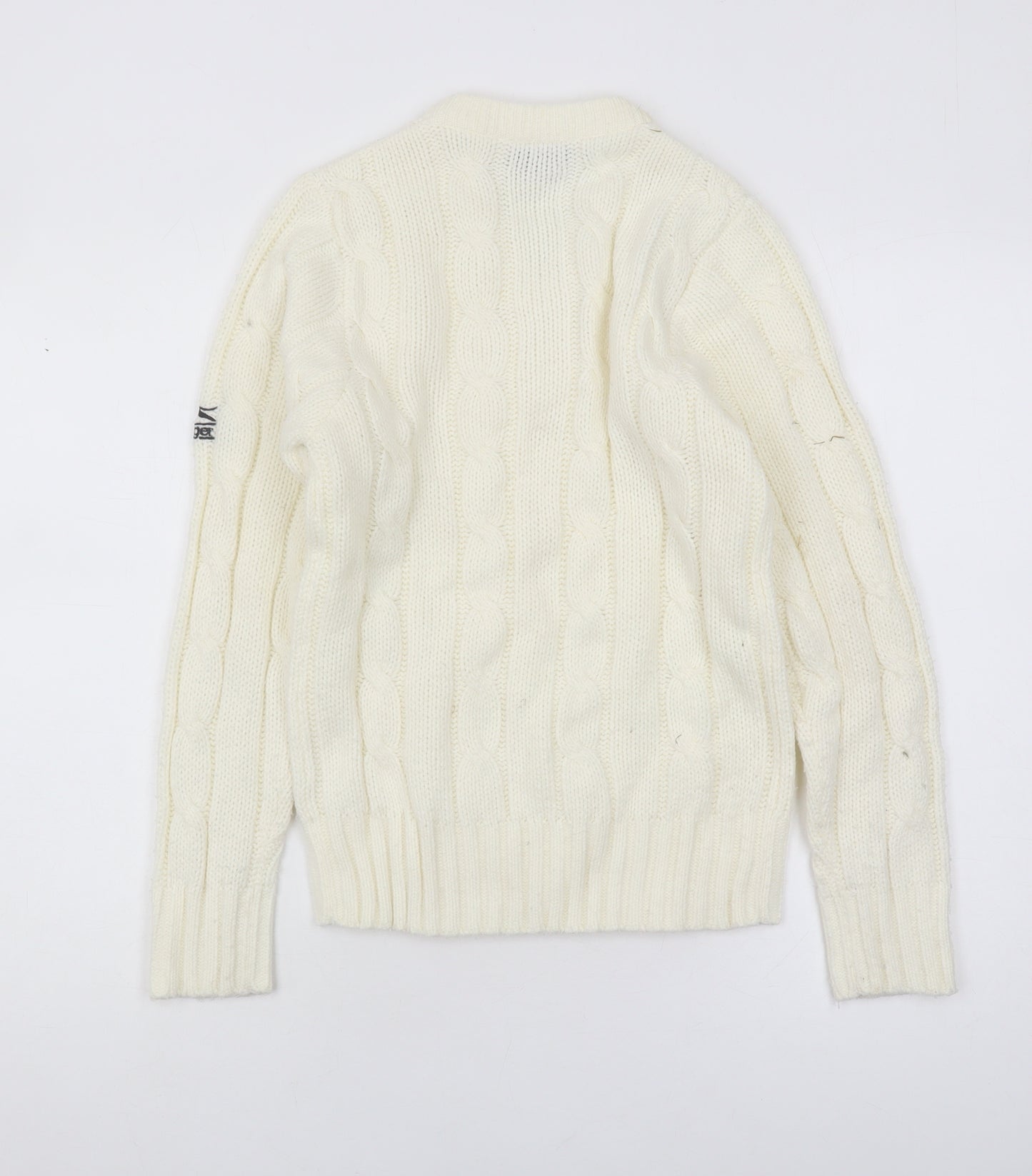 Slazenger Boys Ivory Cable-Knit Jumper Pullover V-Neck 11-12 Years