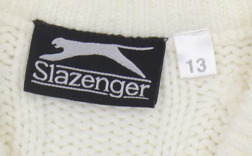 Slazenger Boys Ivory Cable-Knit Jumper Pullover V-Neck 11-12 Years