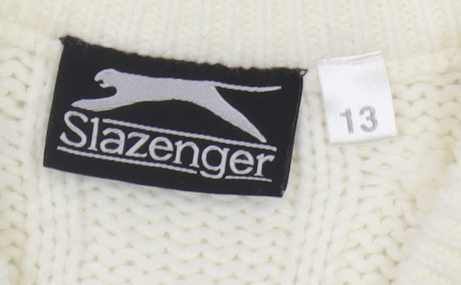 Slazenger Boys Ivory Cable-Knit Jumper Pullover V-Neck 11-12 Years