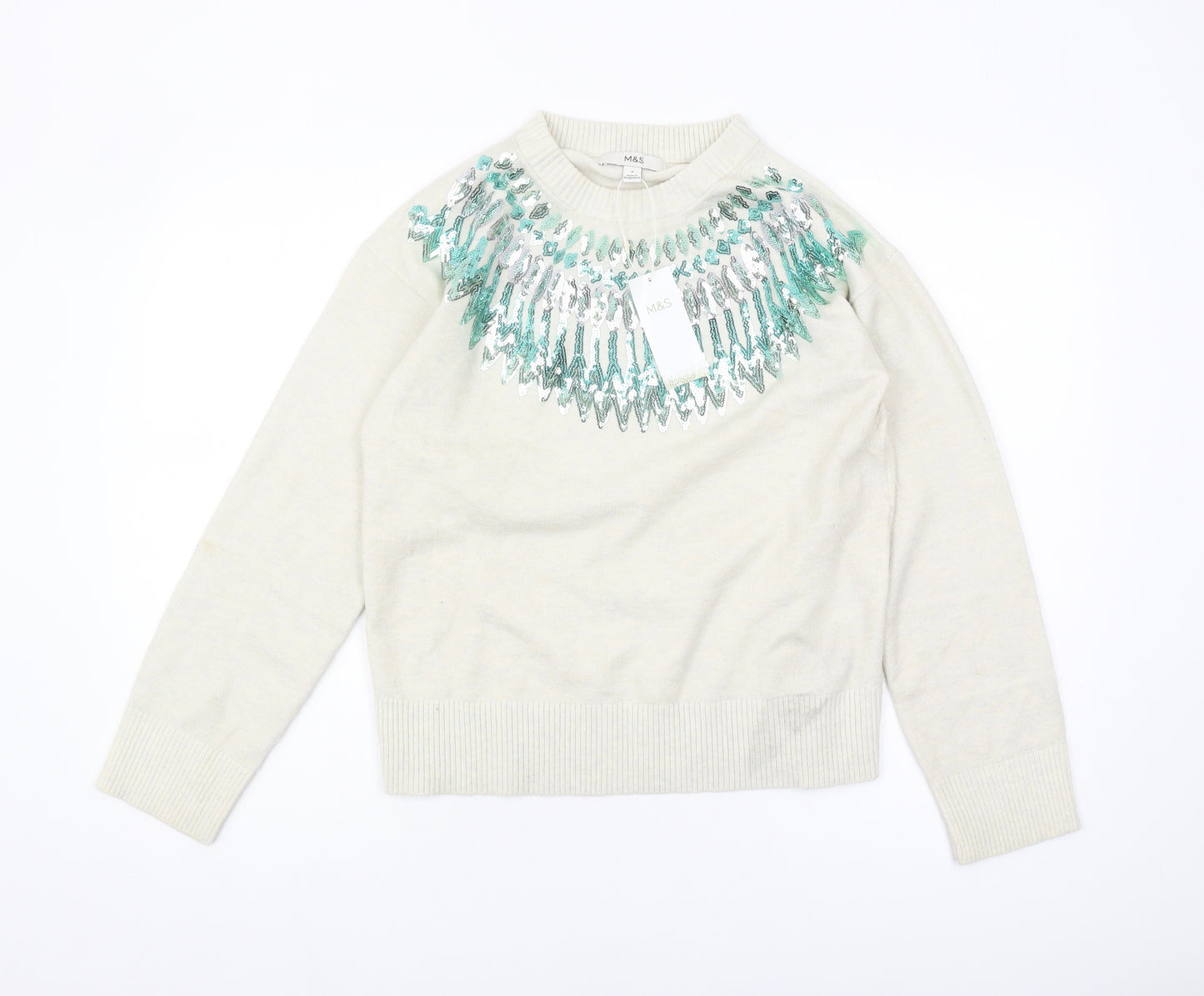 Marks and Spencer Women's Ivory Sequin Jumper - S
