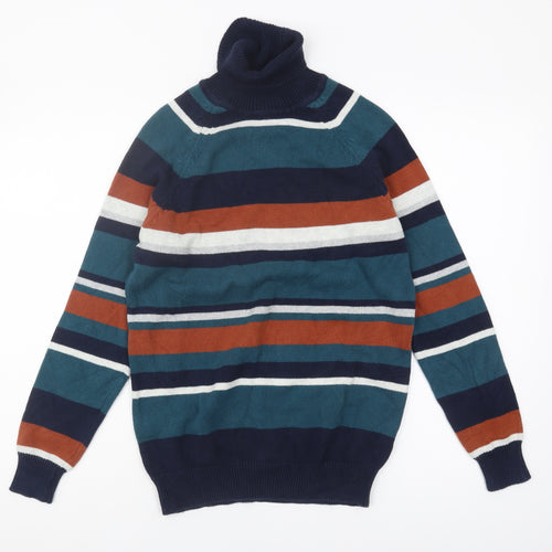 Cotton Traders Men's XS Striped Roll Neck Jumper