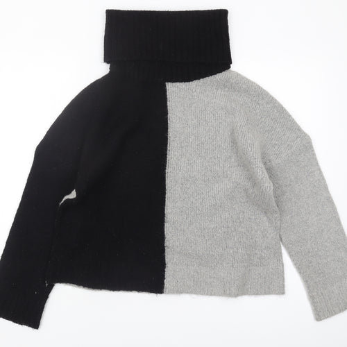 Brave Soul Women's Roll Neck Pullover Jumper, M, Black/Grey