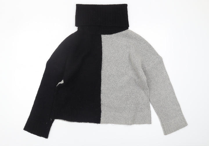 Brave Soul Women's Roll Neck Pullover Jumper, M, Black/Grey