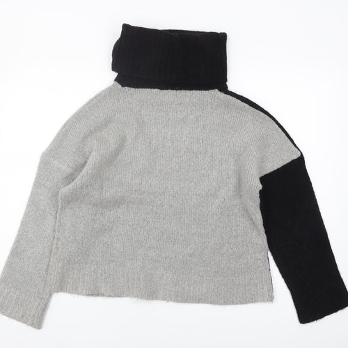 Brave Soul Women's Roll Neck Pullover Jumper, M, Black/Grey