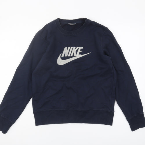 Nike Women's Blue Cotton Logo Pullover Sweatshirt L