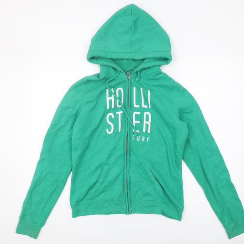 Hollister Green Unisex Full Zip Hoodie L, Casual, Logo