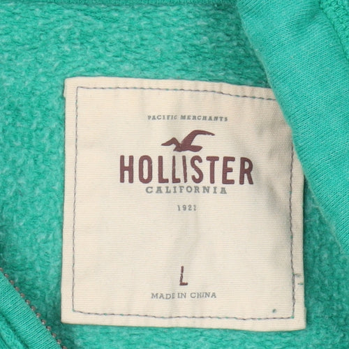 Hollister Green Unisex Full Zip Hoodie L, Casual, Logo