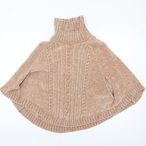 Next Girls Beige Cape Jumper, Roll Neck, Size 7-8 Years
