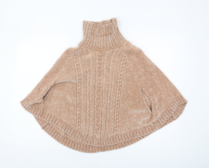 Next Girls Beige Cape Jumper, Roll Neck, Size 7-8 Years