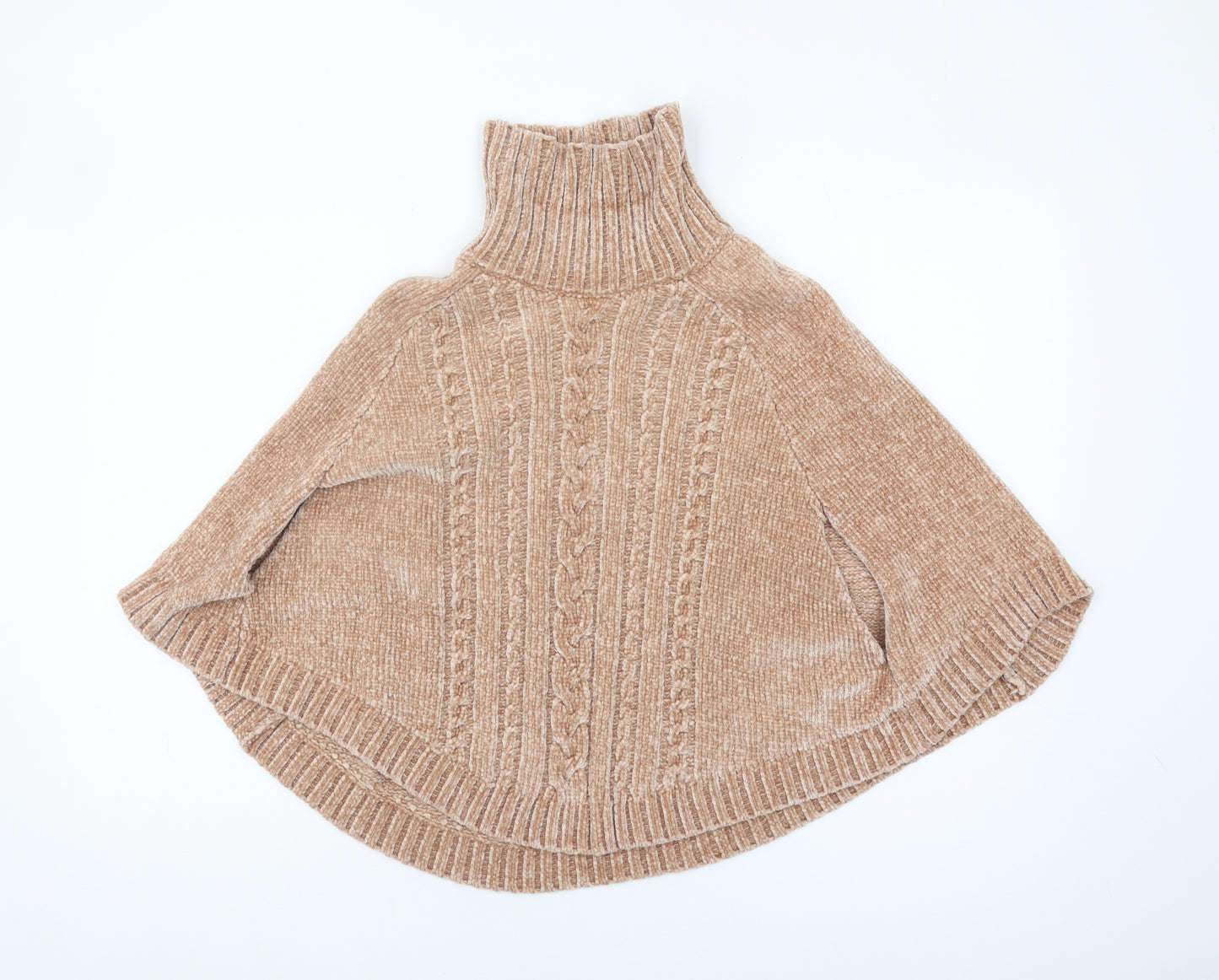 Next Girls Beige Cape Jumper, Roll Neck, Size 7-8 Years