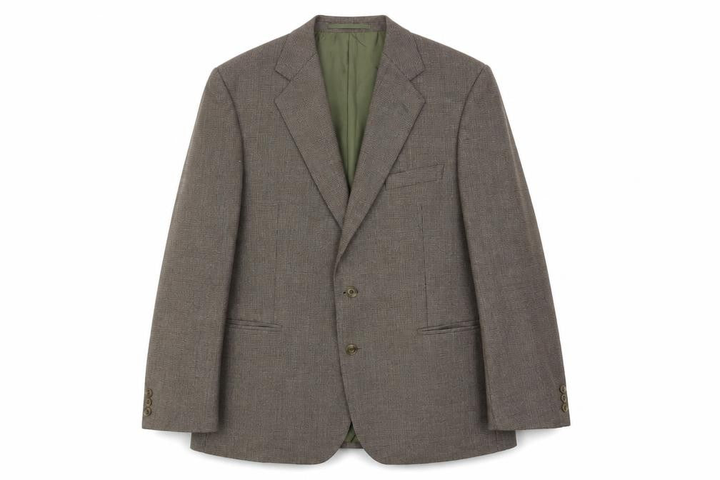 Front view of Steegan Men's Brown Check Wool Blazer 42R Regular Fit