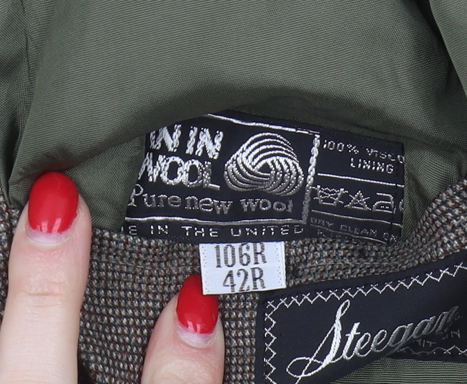 Steegan Men's Brown Check Wool Blazer 42R Regular Fit