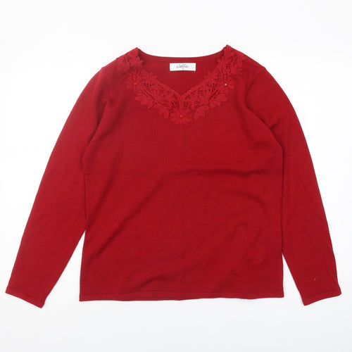Classic Women's Red V-Neck Pullover Jumper Size 12
