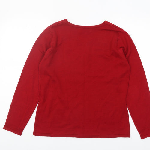 Classic Women's Red V-Neck Pullover Jumper Size 12