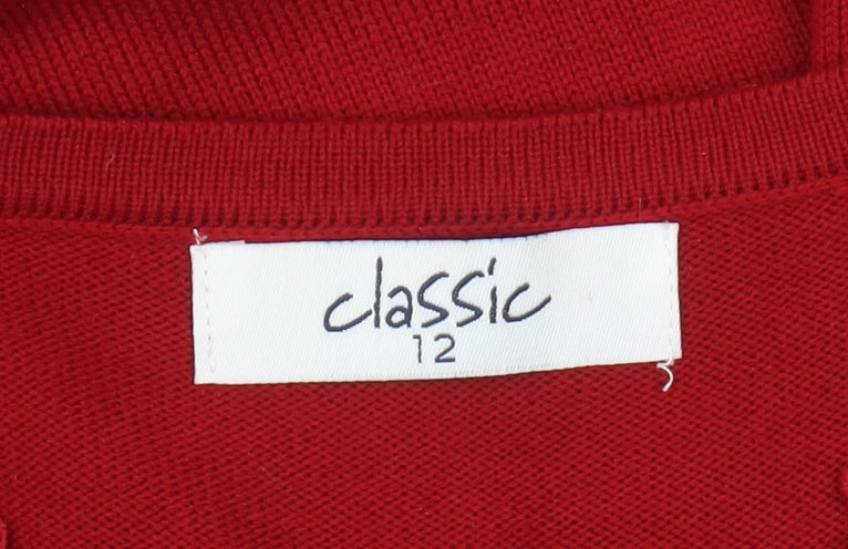 Classic Women's Red V-Neck Pullover Jumper Size 12