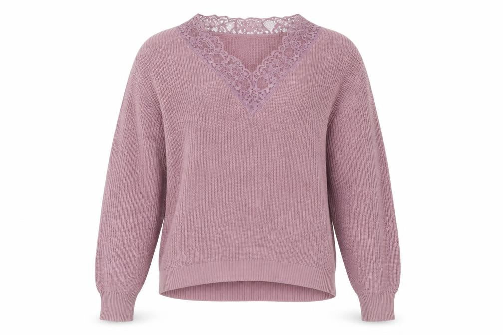 Front view of H&M Women's Purple Lace V-Neck Cotton jumper XS