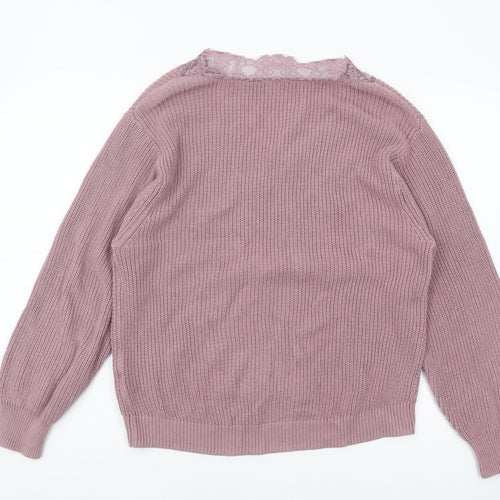 H&M Women's Purple Lace V-Neck Cotton Pullover Jumper XS