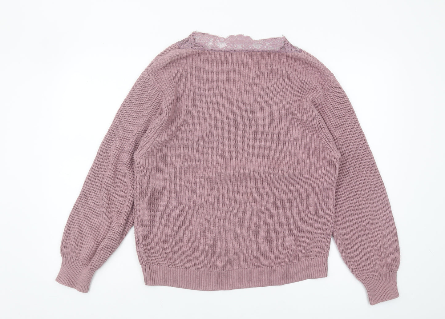 H&M Women's Purple Lace V-Neck Cotton Pullover Jumper XS