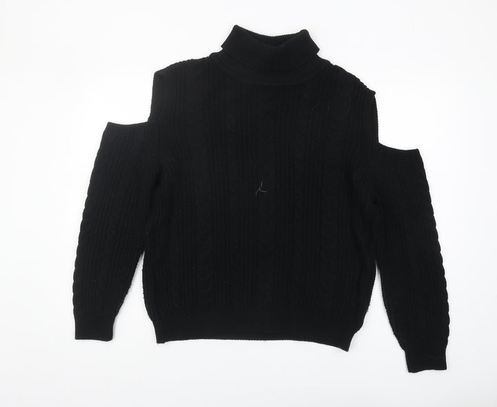 ASOS Women's Black High Neck Jumper, S, Cold Shoulder