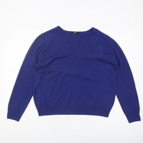 Marks and Spencer Women's Blue V-Neck Pullover Jumper 18