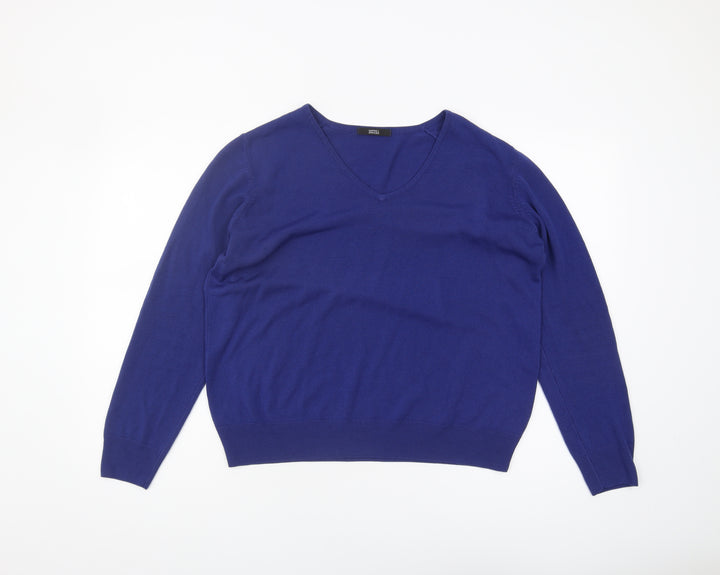Marks and Spencer Women's Blue V-Neck Pullover Jumper 18