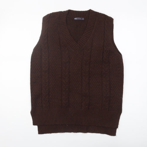 Marks and Spencer Women's Brown V-Neck Knit Vest M