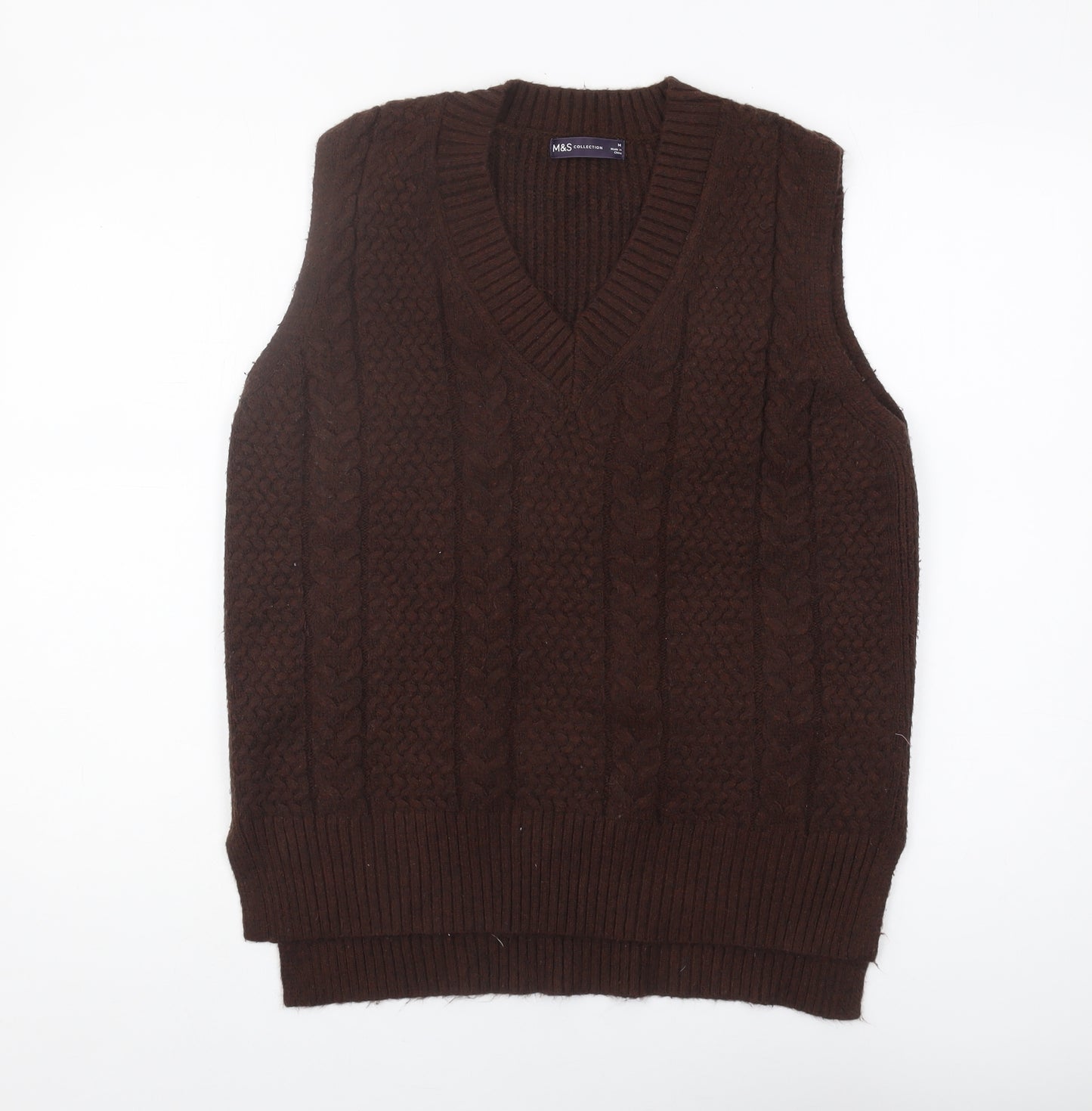 Marks and Spencer Women's Brown V-Neck Knit Vest M