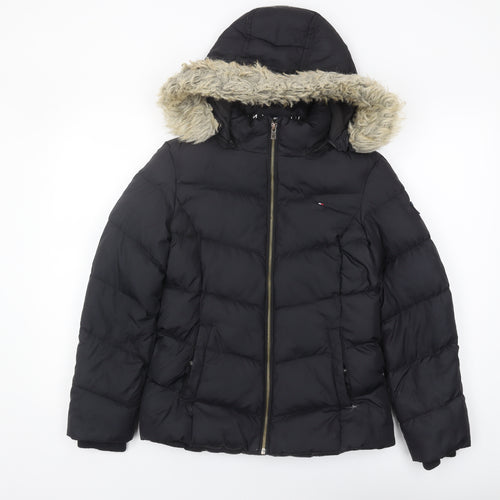 Tommy Hilfiger Girls Black Puffer Jacket 13 Years Hooded Lined