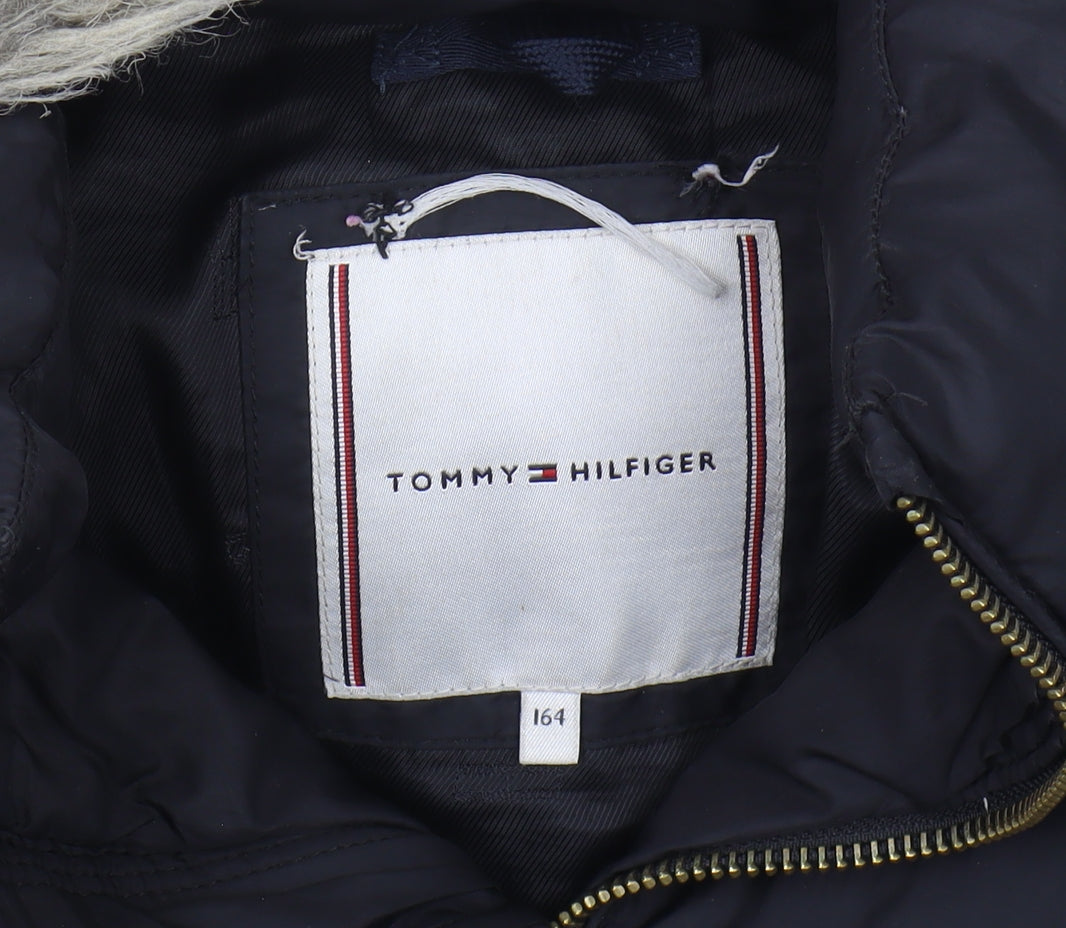 Tommy Hilfiger Girls Black Puffer Jacket 13 Years Hooded Lined