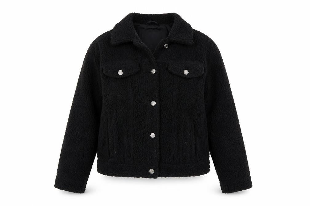 Front view of Hollister Women's Black Faux Fur Jacket S