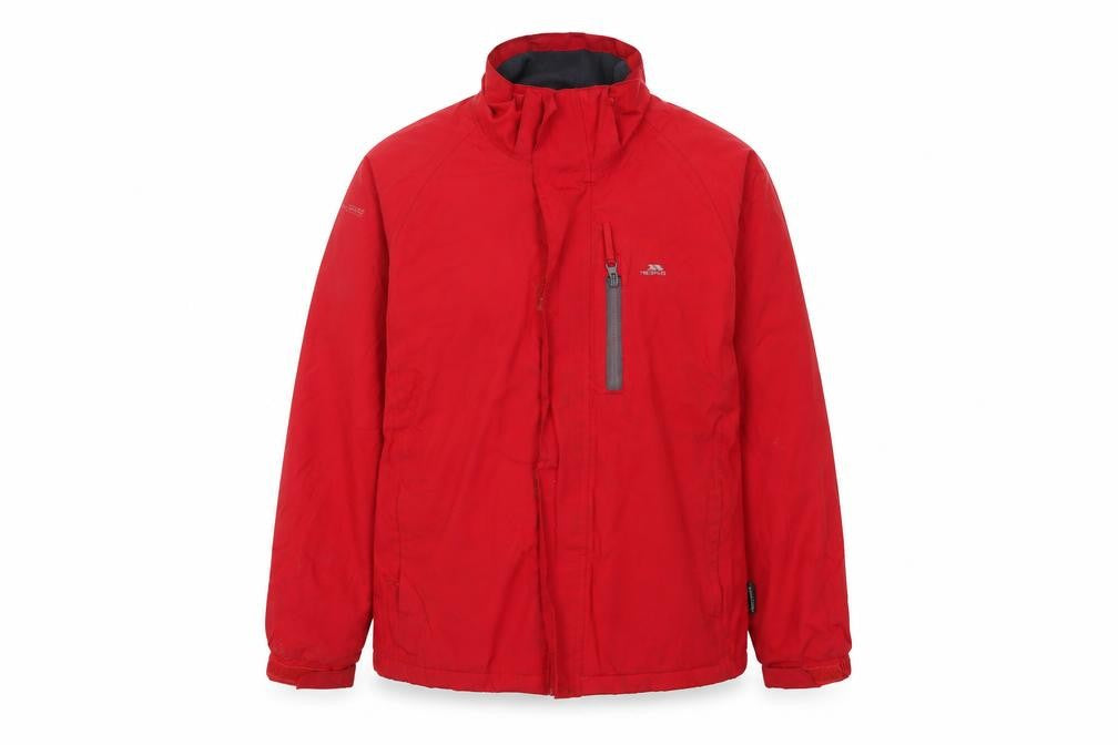 Front view of Trespass boys’ red waterproof rain coat 11 years - winter jacket