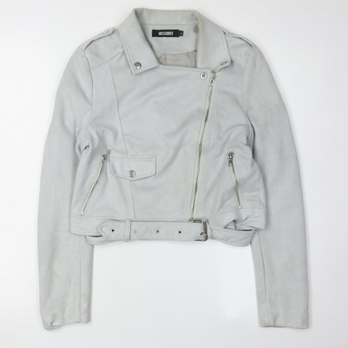 Missguided Women's Grey Cropped Biker Jacket Size 6