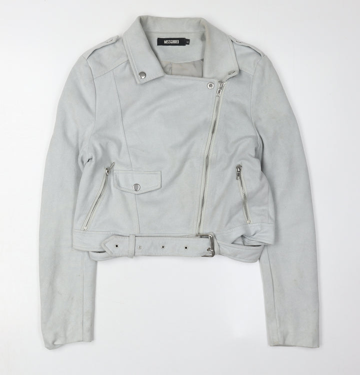 Missguided Women's Grey Cropped Biker Jacket Size 6