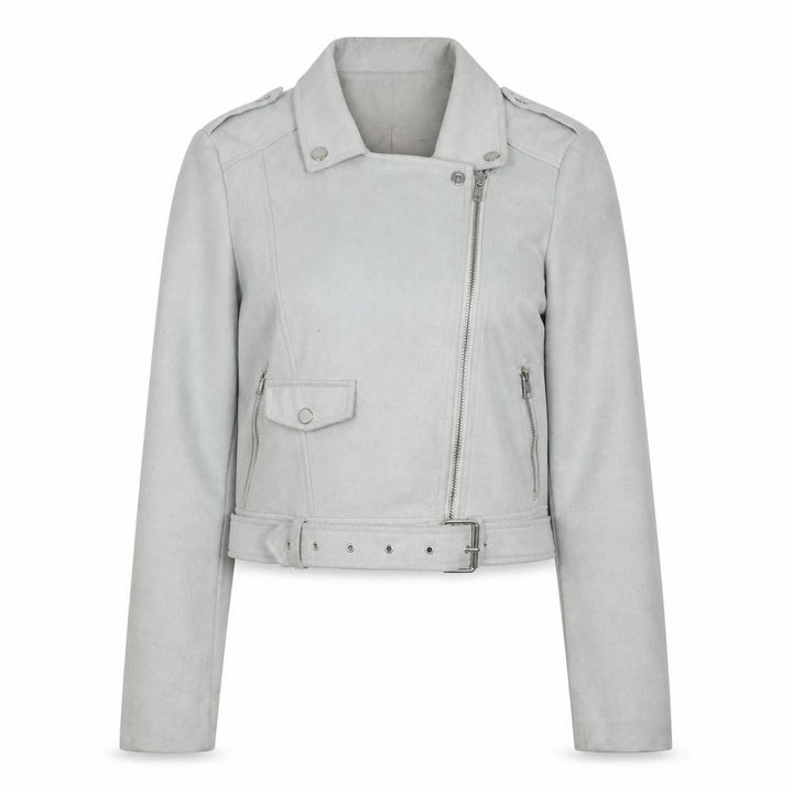 Missguided Women's Grey Cropped Biker Jacket Size 6