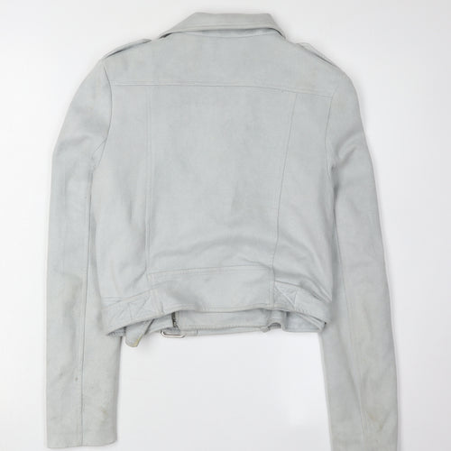 Missguided Women's Grey Cropped Biker Jacket Size 6