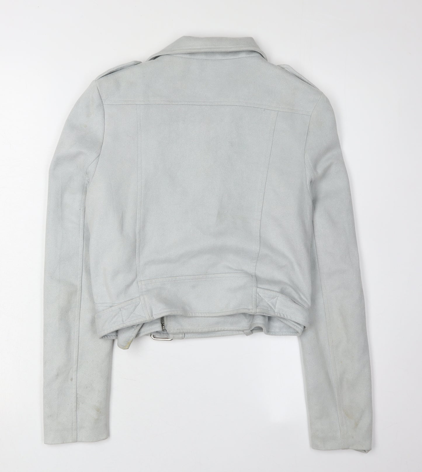 Missguided Women's Grey Cropped Biker Jacket Size 6