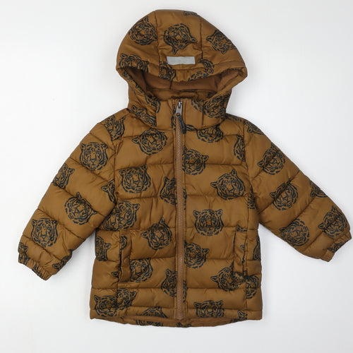 H&M Boys Brown Animal Print Puffer Jacket 2-3 Yrs