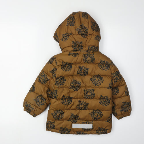 H&M Boys Brown Animal Print Puffer Jacket 2-3 Yrs