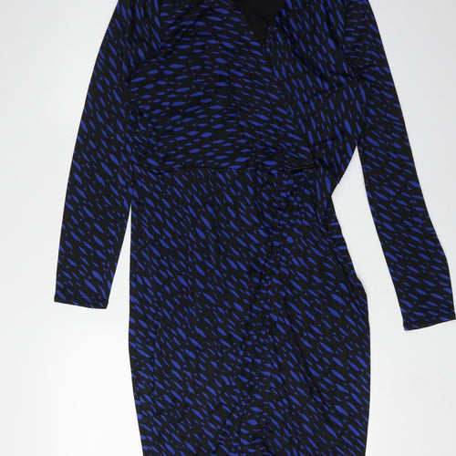 L.K. Bennett Women's Blue Black Wrap Dress Size 14
